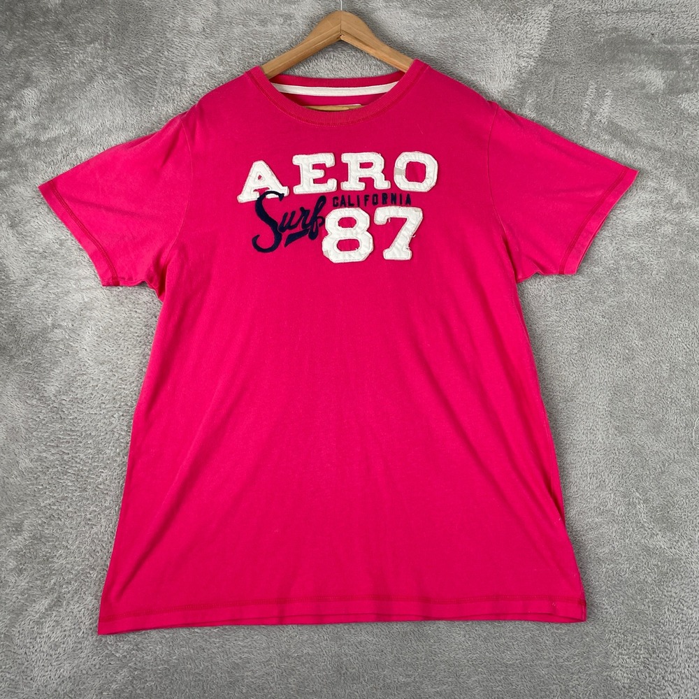 Aeropostale Surf Shirt Mens XL Pink Y2K Applique Skater Cotton